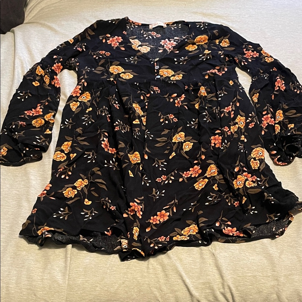 Altar'd State Black and Orange Floral Tunic